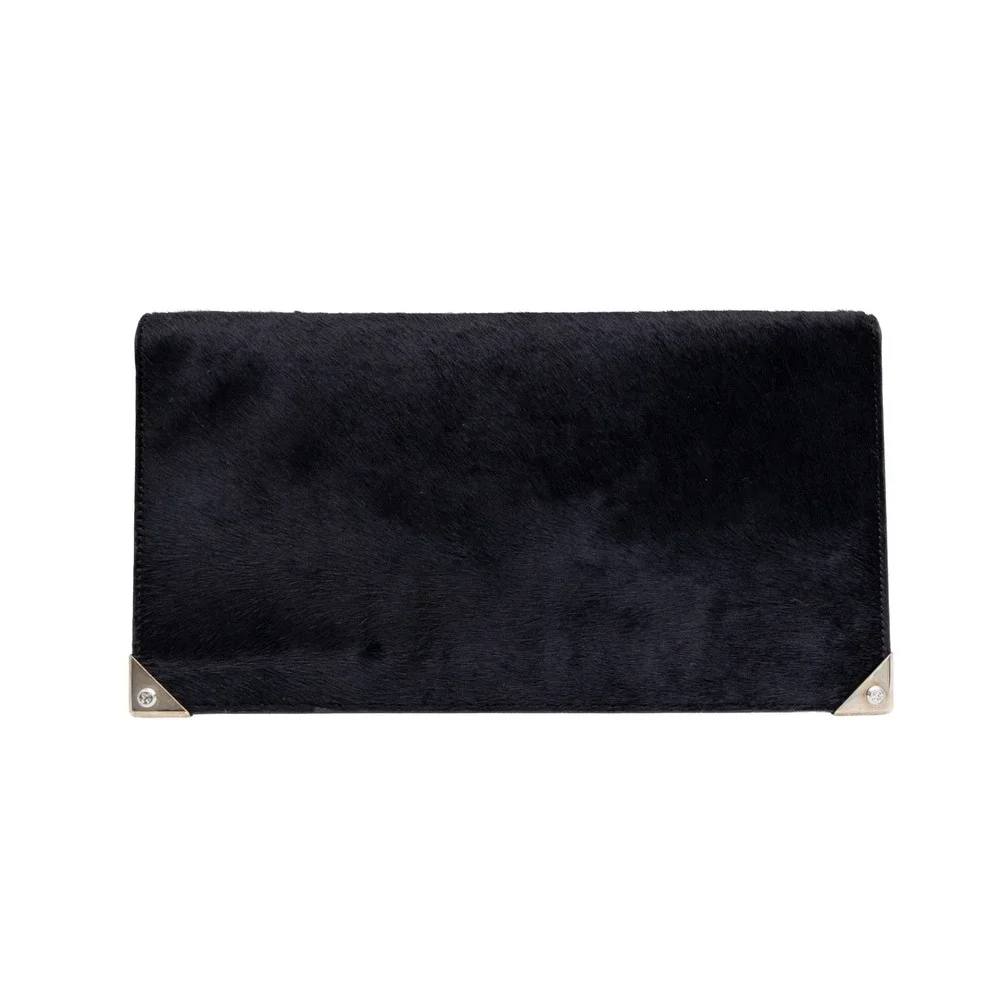 Alexander Wang‎ Black Pony Hair Zip Around Wallet Organizer Clutch Leather Large